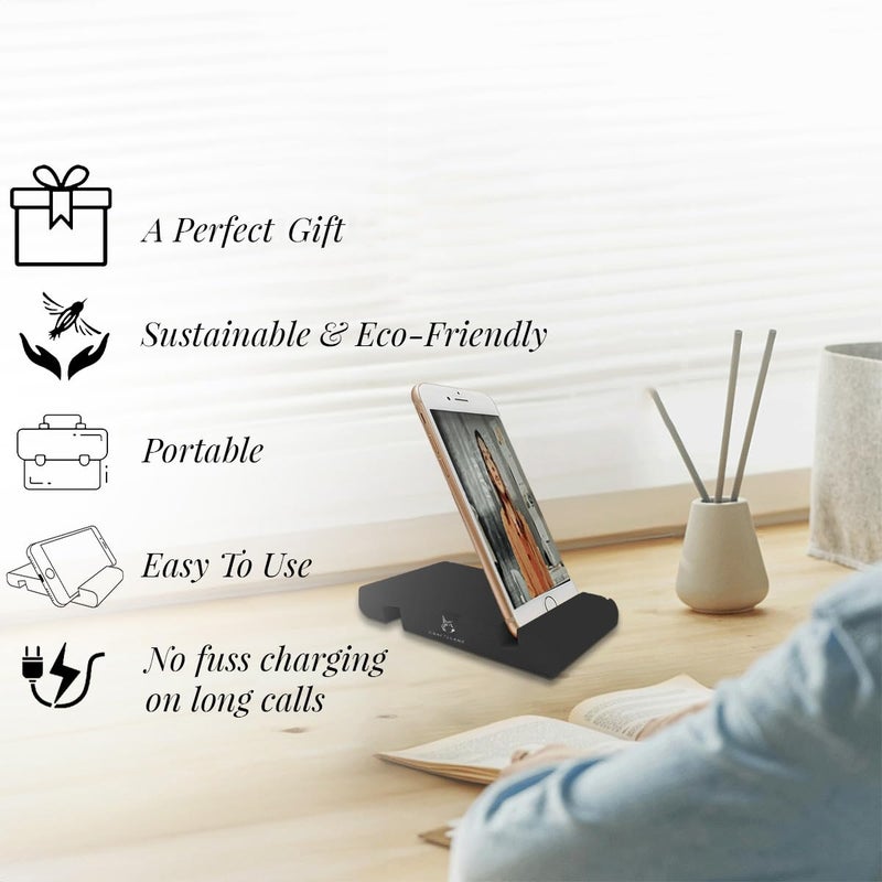 CRAFTSLANE Handcrafted Wooden Mobile Stand, Cell Phone Stand for Office Desk for Home for Table Portable Compact & Lightweight Hands-Free Viewing All Smartphones & iPhone (Charcoal Black Pack of 2) - Image 3