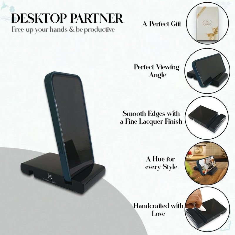 CRAFTSLANE Handcrafted Wooden Mobile Stand, Cell Phone Stand for Office Desk for Home for Table Portable Compact & Lightweight Hands-Free Viewing All Smartphones & iPhone (Charcoal Black Pack of 2) - Image 2