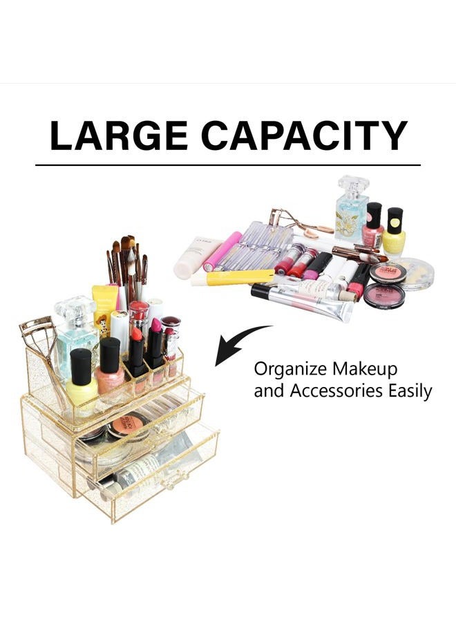 Ikee Design Acrylic Makeup Organizer with 2 Drawers Removable Top Lipstick Holders, Cosmetics Organizer for Skincare, Accessories, Lip Gloss Organizer for Vanity or Bathroom Countertop, Gold Glitter - Image 5