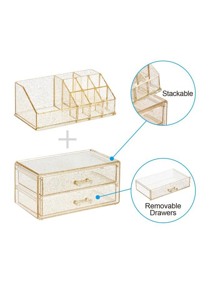 Ikee Design Acrylic Makeup Organizer with 2 Drawers Removable Top Lipstick Holders, Cosmetics Organizer for Skincare, Accessories, Lip Gloss Organizer for Vanity or Bathroom Countertop, Gold Glitter - Image 4