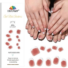 EBANKU EBANKU 52PCS Semi Cured Gel Toenail Strips, Aura French Tip Pedi Nail Wraps&Gel Nail Stickers, UV Gel Nail Wraps, Easy to Use- Includes Nail File & Nail Stick 