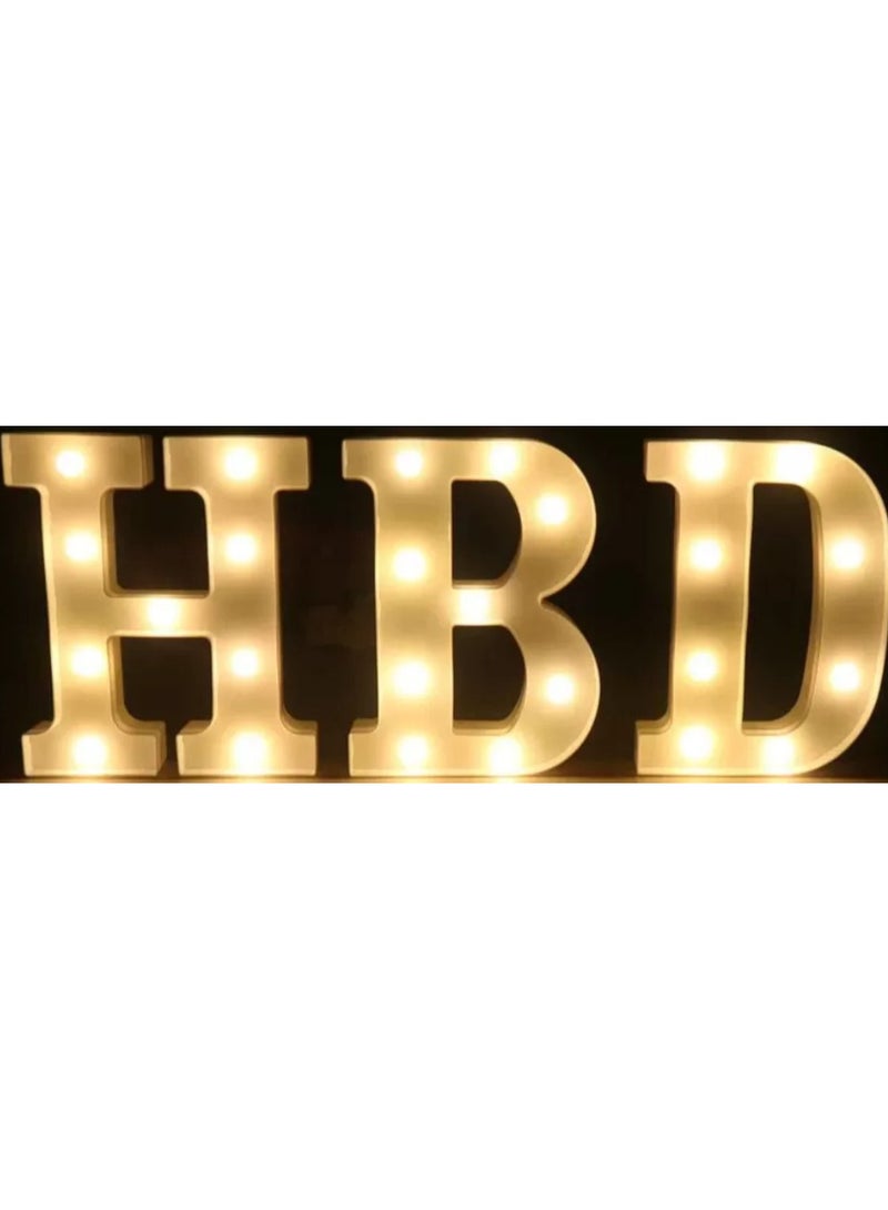 معرض الأعياد لافتة حروف LED بلاستيكية مزخرفة "HBD"، تعمل بالبطارية، لافتة حروف عيد ميلاد سعيد، مناسبة لحفلات الزفاف والديكور المنزلي، ارتفاع 22 سم (تتضمن البطارية) 