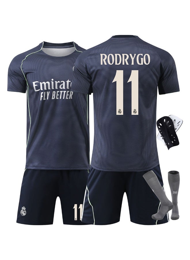 ريال مدريد 2025-2026 ريال مدريد لكرة القدم موحدة #11 رودريجو كرة القدم جيرسي السراويل الجوارب مجموعة معدات واقية حجم الأطفال وحجم الكبار ، هدية للجماهير والأصدقاء - Image 1