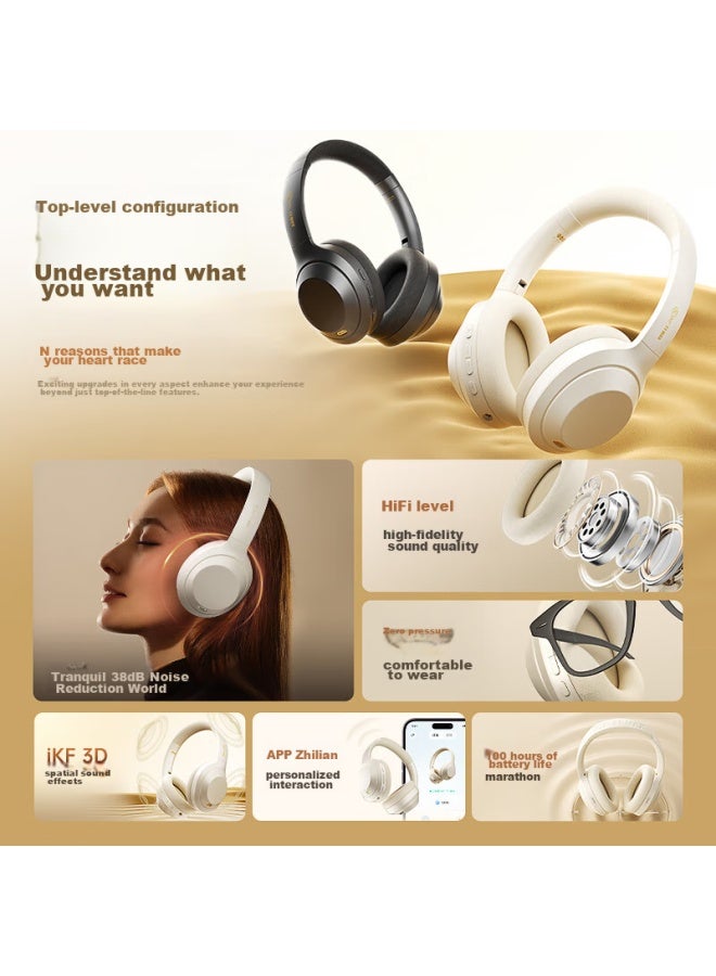 Ikf T1 Max Active Noise Cancelling Headphones, New Bluetooth 5.4 Wireless And Wired Hifi Sound Quality, E-sports Gaming, Low Latency, Ultra-long Battery Life, Cloud Rock White - Image 1