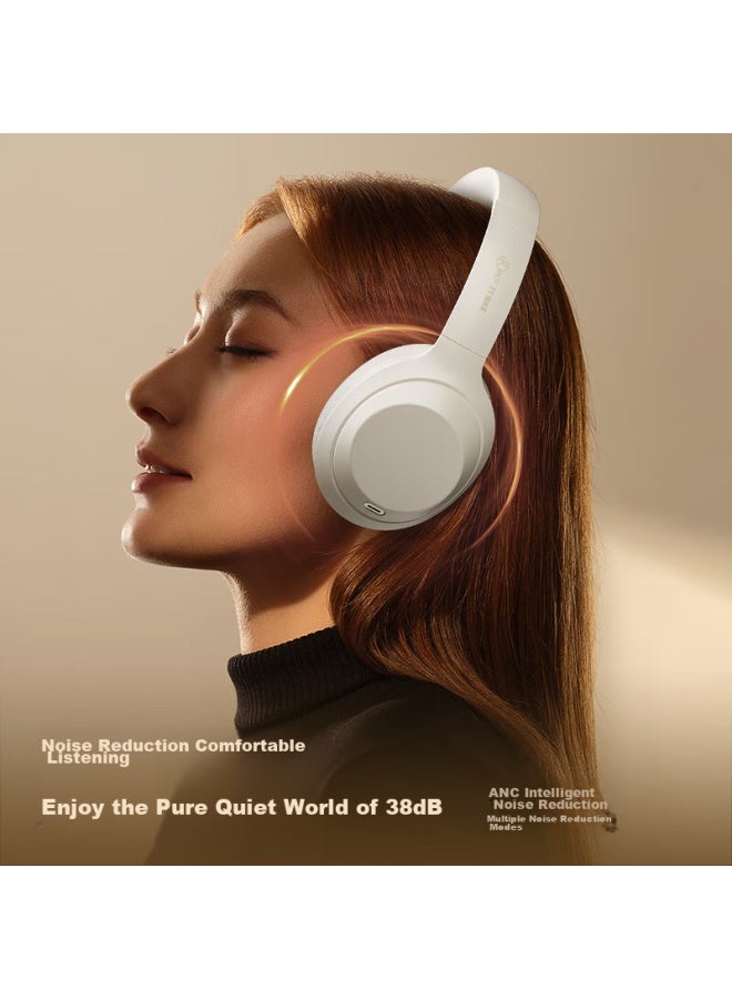 Ikf T1 Max Active Noise Cancelling Headphones, New Bluetooth 5.4 Wireless And Wired Hifi Sound Quality, E-sports Gaming, Low Latency, Ultra-long Battery Life, Cloud Rock White - Image 5