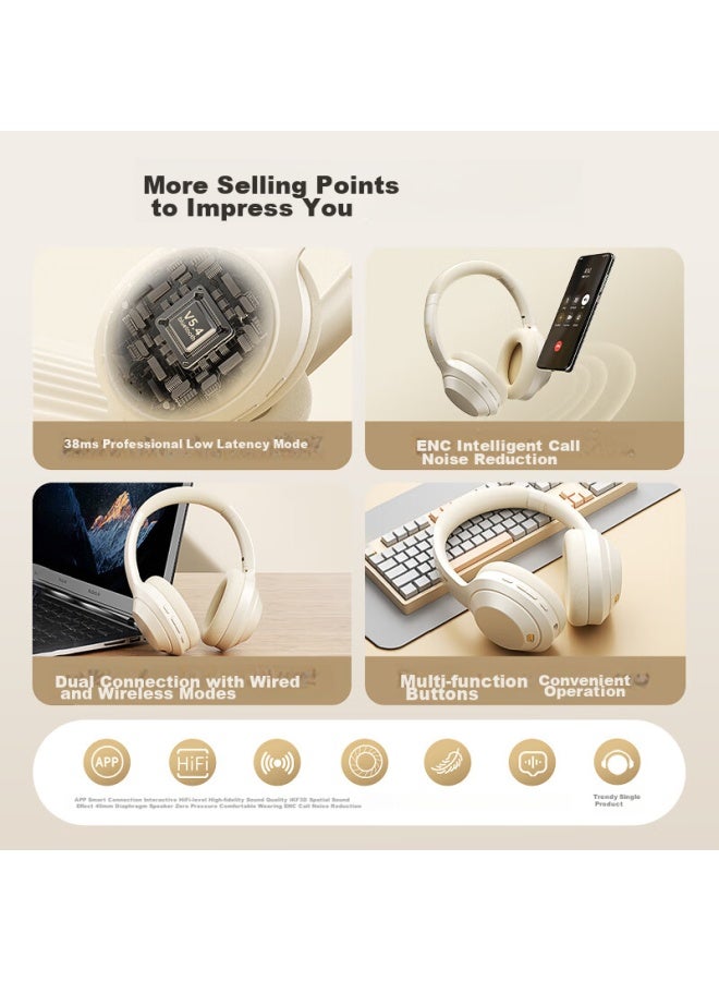 Ikf T1 Max Active Noise Cancelling Headphones, New Bluetooth 5.4 Wireless And Wired Hifi Sound Quality, E-sports Gaming, Low Latency, Ultra-long Battery Life, Cloud Rock White - Image 2