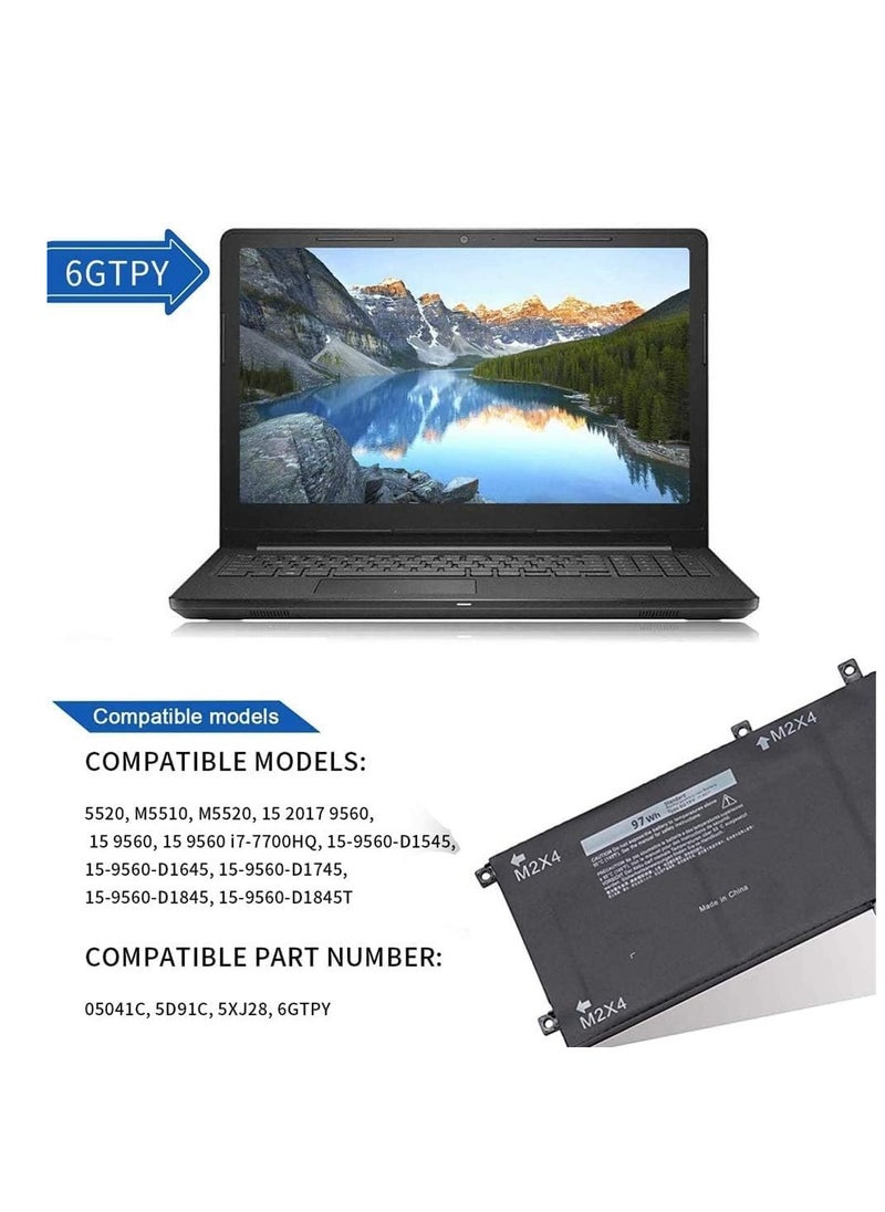 بطارية بديلة للكمبيوتر المحمول 6GTPY لجهاز Dell XPS 15 9560 9550 9570 7590 Precision 5510 5520 M5520 i7-7700HQ 5XJ28 5D91C 5041C 05041C 11.4V 97Wh - pzsku/Z68D1584BFE116BEC48C1Z/45/_/1736413997/972fb836-d250-48f5-9e9f-45b9e438052a