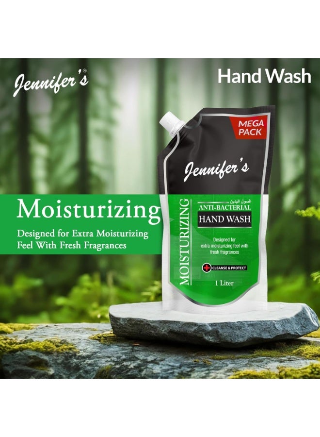 Jennifer's Hand Wash Refill Pouch 1L Assorted - Extra Moisturizing, Cleanses & Protects,Kills 99.9% Germs, Hydrating Formula, Refreshing Scent - Image 4