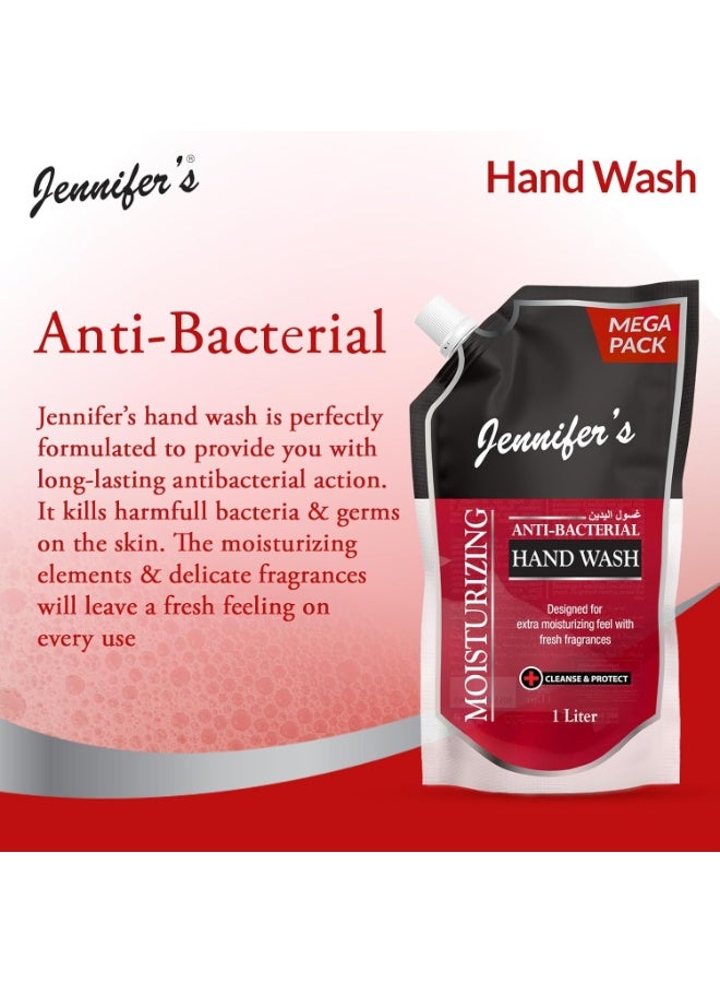 Jennifer's Hand Wash Refill Pouch 1L Assorted - Extra Moisturizing, Cleanses & Protects,Kills 99.9% Germs, Hydrating Formula, Refreshing Scent - Image 3