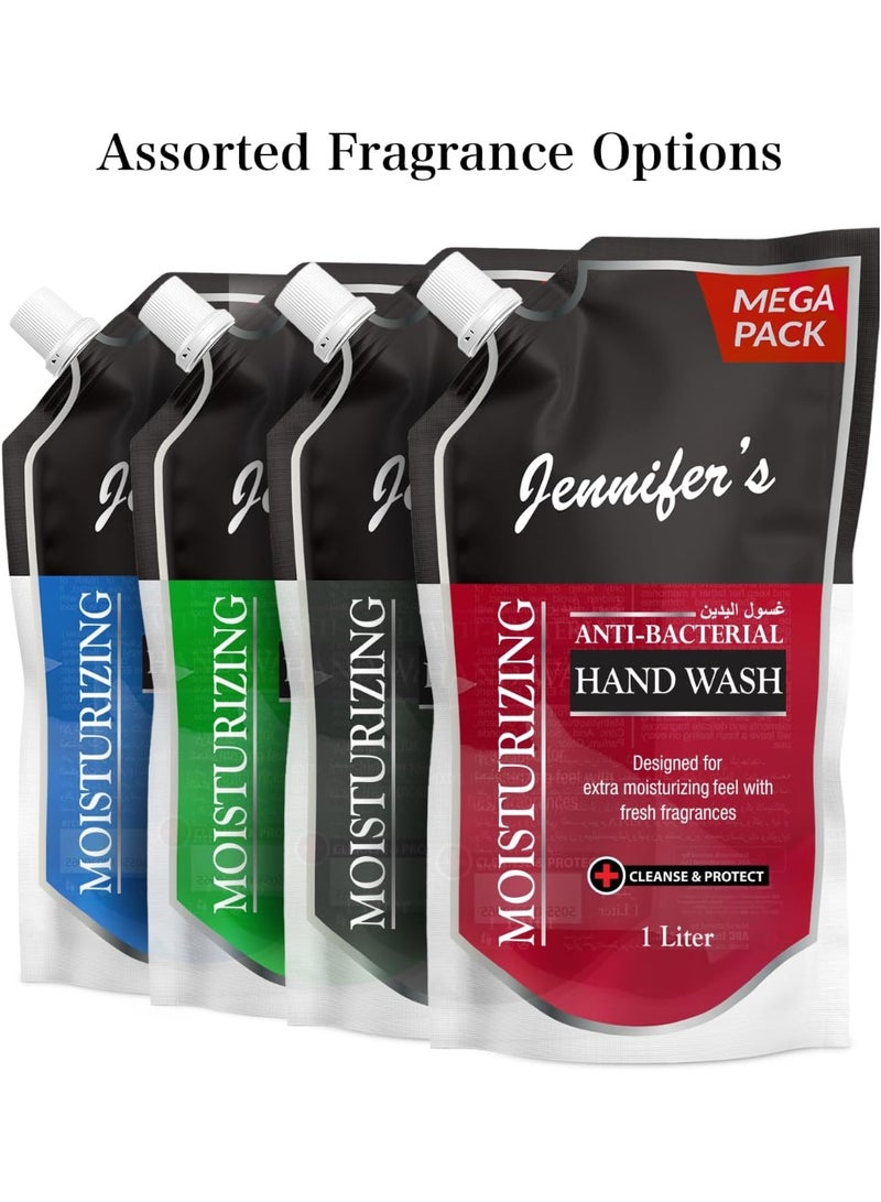 Jennifer's Hand Wash Refill Pouch 1L Assorted - Extra Moisturizing, Cleanses & Protects,Kills 99.9% Germs, Hydrating Formula, Refreshing Scent - Image 1