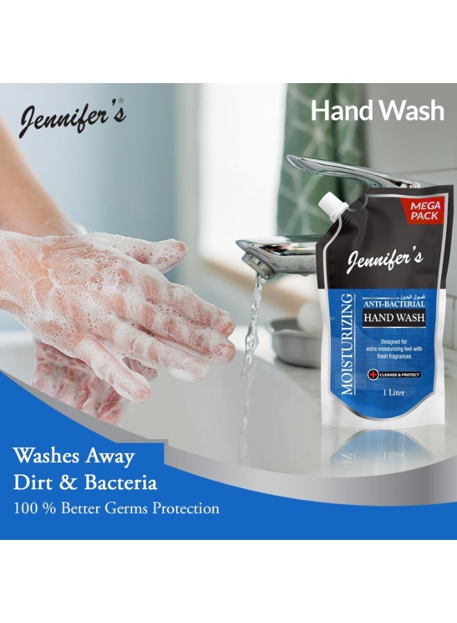 Jennifer's Hand Wash Refill Pouch 1L Assorted - Extra Moisturizing, Cleanses & Protects,Kills 99.9% Germs, Hydrating Formula, Refreshing Scent - Image 2