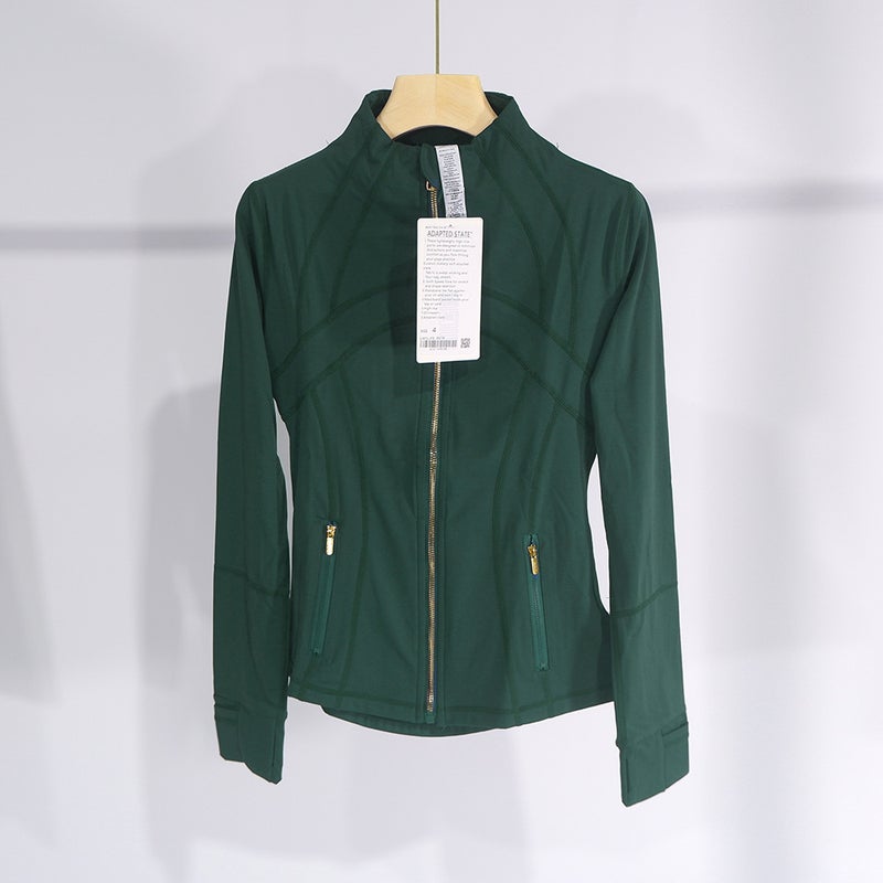 اسم المحتوى ناريلا New Gold Zipper Slim Look Jacket Yoga Collar Jacket Slim-fit Quick-drying Sport Thin Twilight Rose Gold Summer Swamp green 098 new version double-sided gold