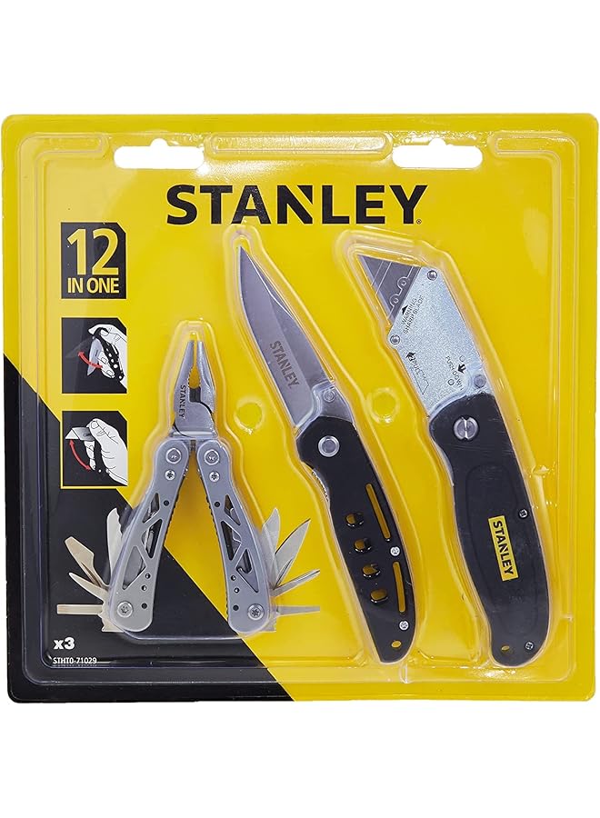 Stanley 3 Piece Multi Tool Set With Pocket Knife Black Stht0 71029 - Image 1