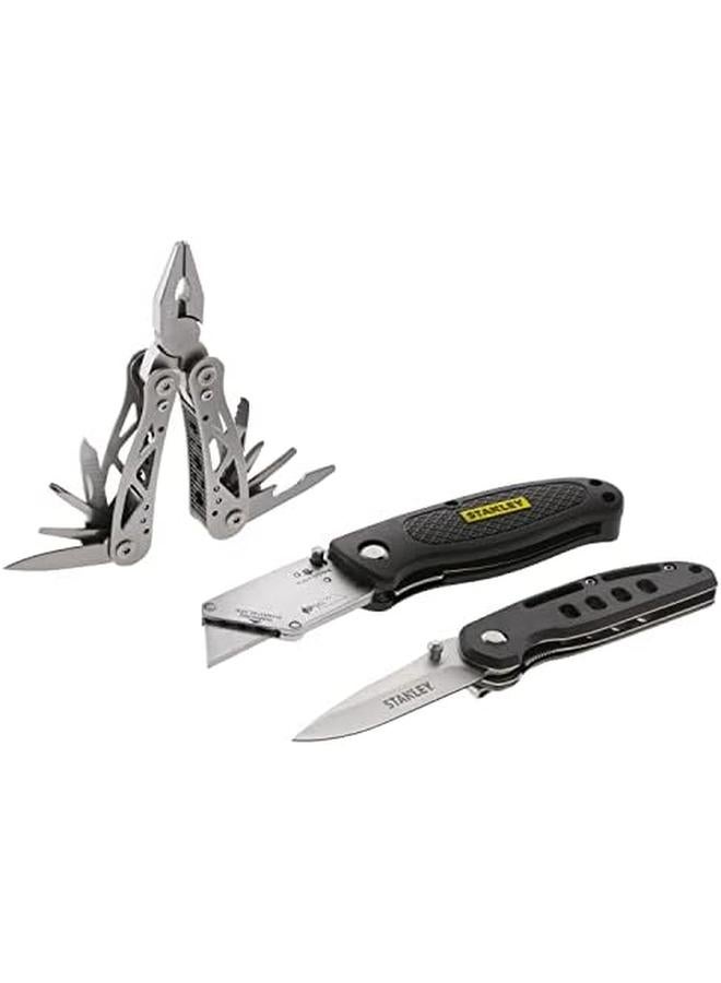 Stanley 3 Piece Multi Tool Set With Pocket Knife Black Stht0 71029 - Image 2