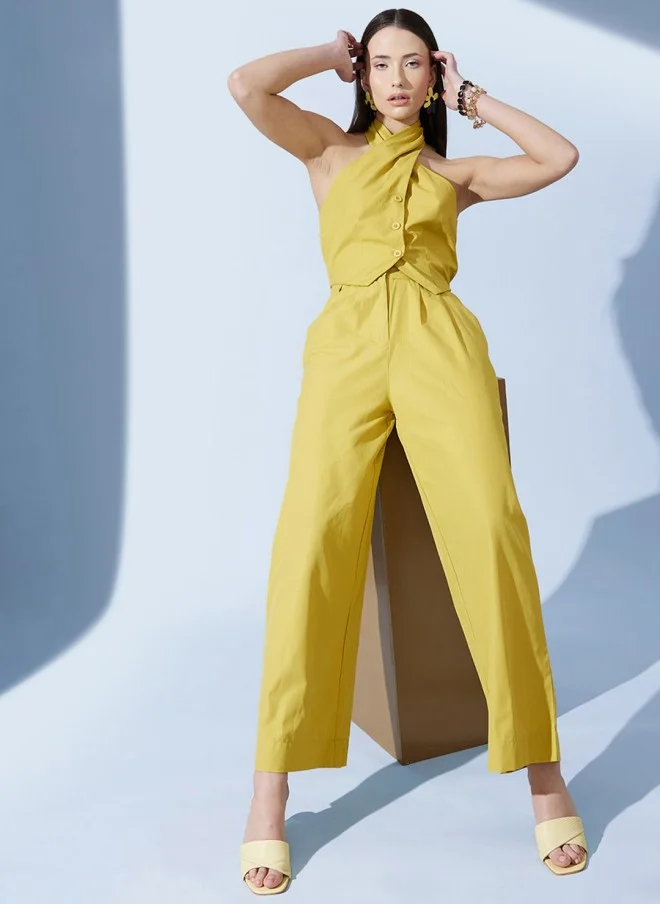 STREET 9  Yellow Loose Fit High-Rise Pleated Trousers for Women for Women | Best Price UAE