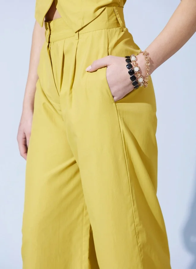 STREET 9  Yellow Loose Fit High-Rise Pleated Trousers for Women for Women | Best Price UAE
