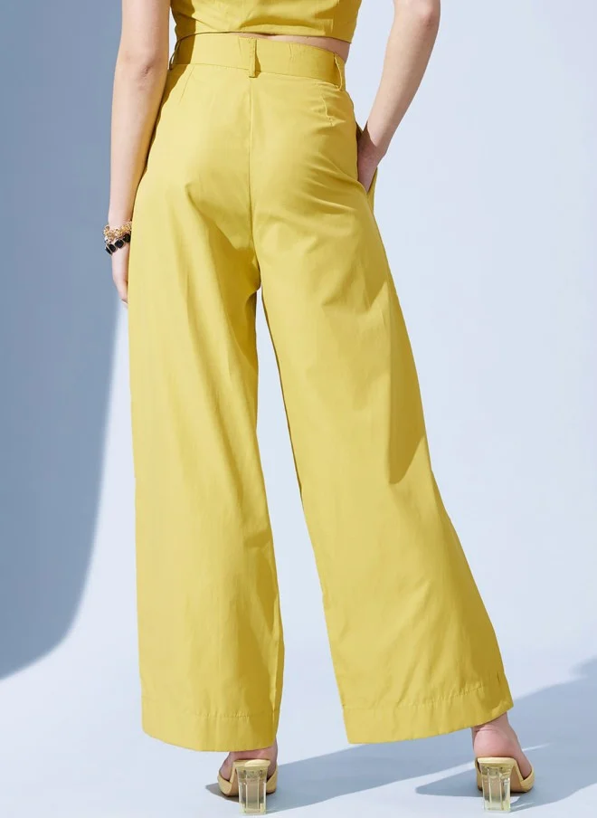 STREET 9  Yellow Loose Fit High-Rise Pleated Trousers for Women for Women | Best Price UAE