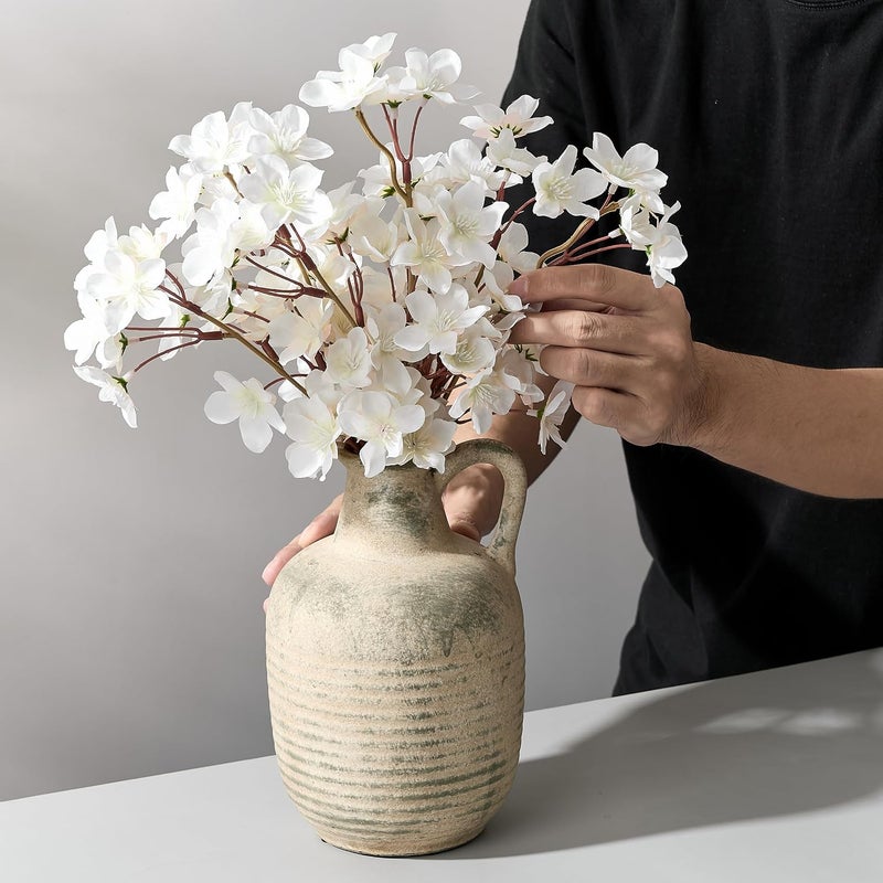 SIDUCAL Rustic Ceramic Farmhouse Flower Vase with 1 Handle-Height 8.43" Terracotta Vase, Unique Textured Pottery Flower Vases for Home Decor, Table, Wedding, Living Room, Shelf Decor, Terra - Image 4