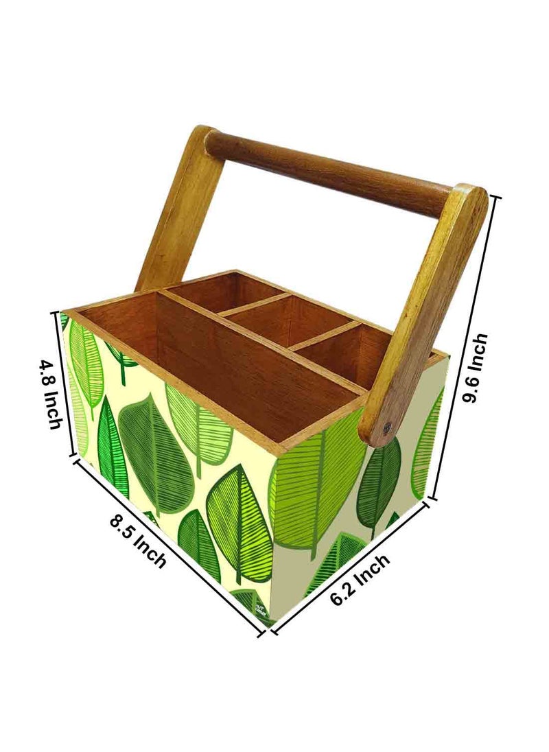Nutcase Nutcase Wooden Cutlery Napkin Holder for Kitchen Organizer Spoons Stand with Handle for Dining Table Fancy waterproof print condiment rack Green Leaves  - Image 3