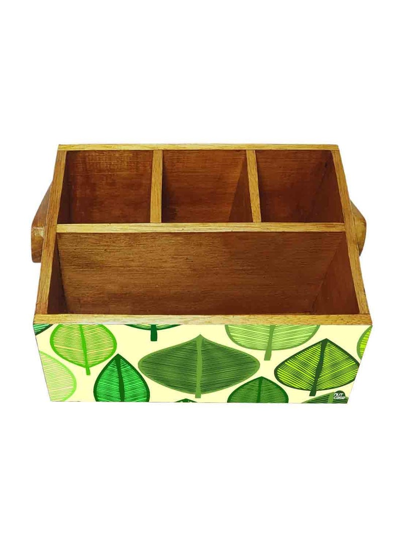 Nutcase Nutcase Wooden Cutlery Napkin Holder for Kitchen Organizer Spoons Stand with Handle for Dining Table Fancy waterproof print condiment rack Green Leaves  - Image 4