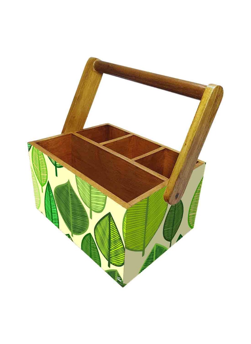 Nutcase Nutcase Wooden Cutlery Napkin Holder for Kitchen Organizer Spoons Stand with Handle for Dining Table Fancy waterproof print condiment rack Green Leaves  - Image 1