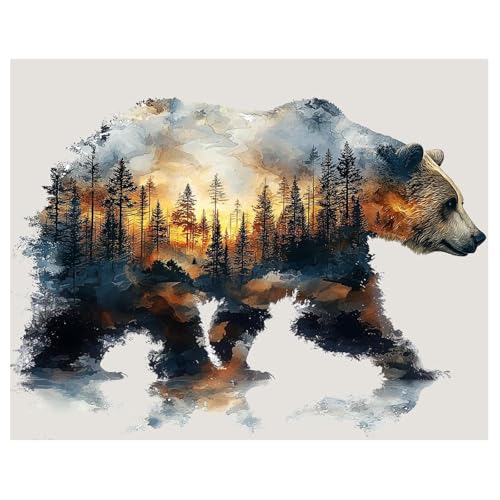 xcemhil Bear Paint by Numbers Kit for Adults Bear Painting by Numbers Adult Paint by Number Kits Suitable for Gifts and Interior Decor 16x20 Inch - Image 1