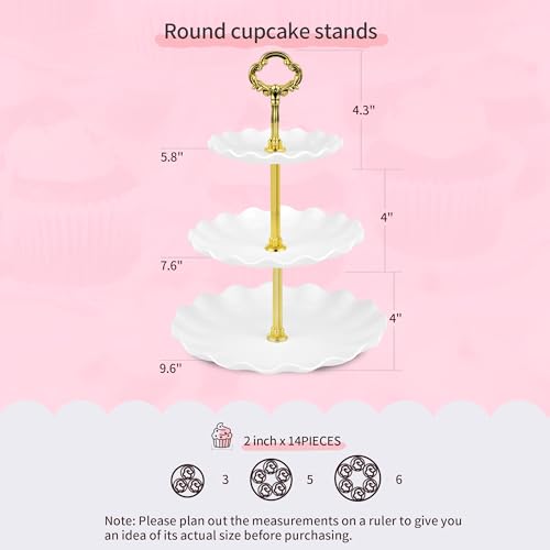 NWK Pack of 10 NWK Cake Stand Set, with 3 x Two-Tier and 3 x Three-Tier Cupcake Stands, 4 x Appetizer Trays, for Birthday Baby Bridal Shower Party (Gold) - Image 3