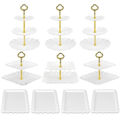 NWK Pack of 10 NWK Cake Stand Set, with 3 x Two-Tier and 3 x Three-Tier Cupcake Stands, 4 x Appetizer Trays, for Birthday Baby Bridal Shower Party (Gold) - Image 2