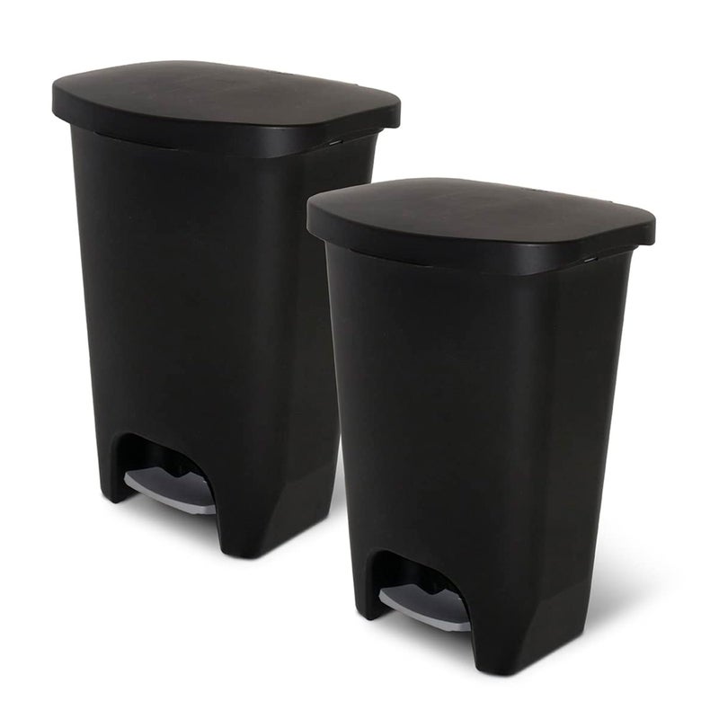 Glad 13 Gallon Trash Can, 2 Pack | Plastic Kitchen Waste Bin with Odor Protection of Lid | Hands Free with Step On Foot Pedal and Garbage Bag Rings, Black, 2 Count - Image 1