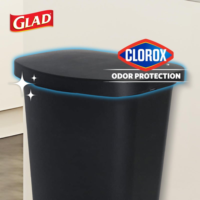 Glad 13 Gallon Trash Can, 2 Pack | Plastic Kitchen Waste Bin with Odor Protection of Lid | Hands Free with Step On Foot Pedal and Garbage Bag Rings, Black, 2 Count - Image 3