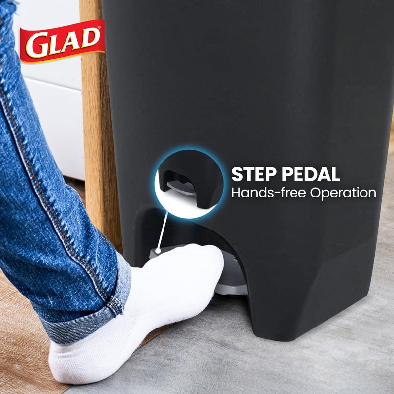 Glad 13 Gallon Trash Can, 2 Pack | Plastic Kitchen Waste Bin with Odor Protection of Lid | Hands Free with Step On Foot Pedal and Garbage Bag Rings, Black, 2 Count - Image 4