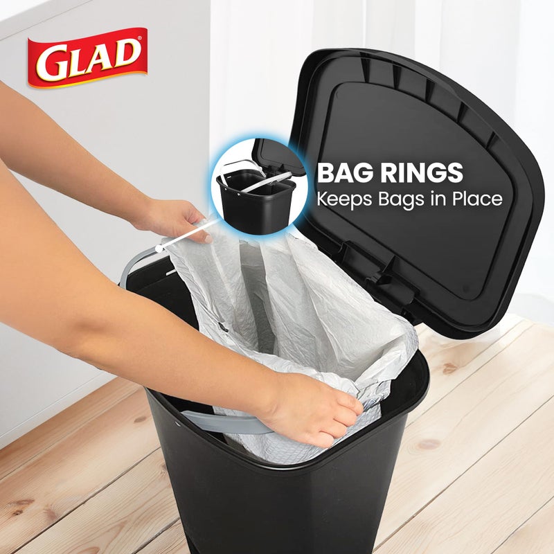 Glad 13 Gallon Trash Can, 2 Pack | Plastic Kitchen Waste Bin with Odor Protection of Lid | Hands Free with Step On Foot Pedal and Garbage Bag Rings, Black, 2 Count - Image 5