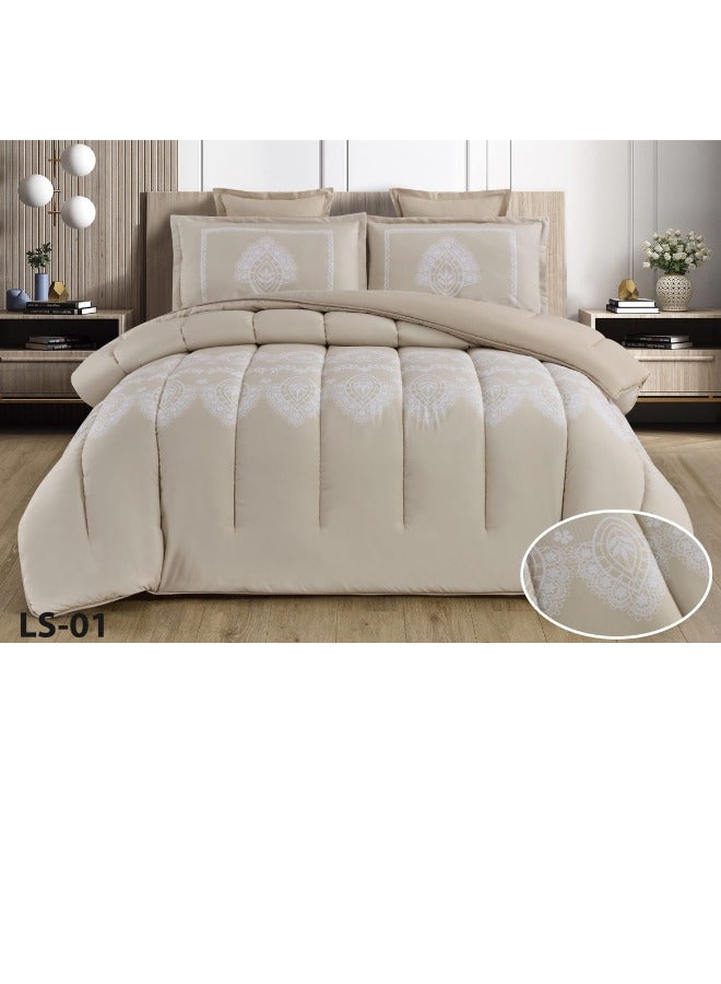 مون طقم لحاف فاخر 6 قطع نفرين مقاس كينج (230×250 سم) - يناسب سرير 200×200 سم - مصنوع من المايكروفايبر الناعم - لحاف مزدوج مع شرشف مطاطي (200×200+35 سم) وأكياس وسائد وأغطية مخدات ديكورية - مفروشات سرير أنيقة وعالية الجودة لغرفة النوم - Image 1