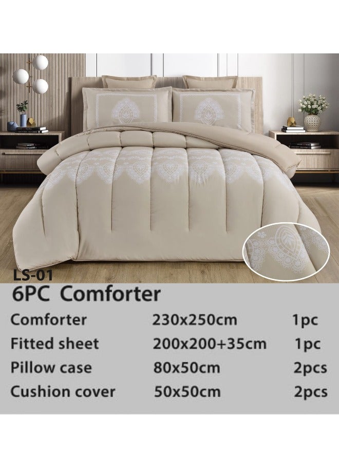 مون طقم لحاف فاخر 6 قطع نفرين مقاس كينج (230×250 سم) - يناسب سرير 200×200 سم - مصنوع من المايكروفايبر الناعم - لحاف مزدوج مع شرشف مطاطي (200×200+35 سم) وأكياس وسائد وأغطية مخدات ديكورية - مفروشات سرير أنيقة وعالية الجودة لغرفة النوم - Image 2