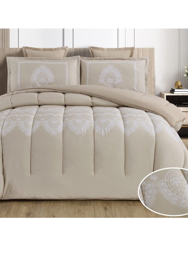 مون طقم لحاف فاخر 6 قطع نفرين مقاس كينج (230×250 سم) - يناسب سرير 200×200 سم - مصنوع من المايكروفايبر الناعم - لحاف مزدوج مع شرشف مطاطي (200×200+35 سم) وأكياس وسائد وأغطية مخدات ديكورية - مفروشات سرير أنيقة وعالية الجودة لغرفة النوم - Image 3