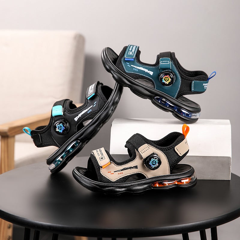 Children'S Sandals Summer 6-12 Years Old Boys Swivel Button Shoes Outdoor Soft Sole Sports Beach Shoes Teen Slippers - Image 2