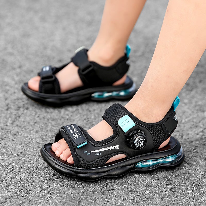 Children'S Sandals Summer 6-12 Years Old Boys Swivel Button Shoes Outdoor Soft Sole Sports Beach Shoes Teen Slippers - Image 5