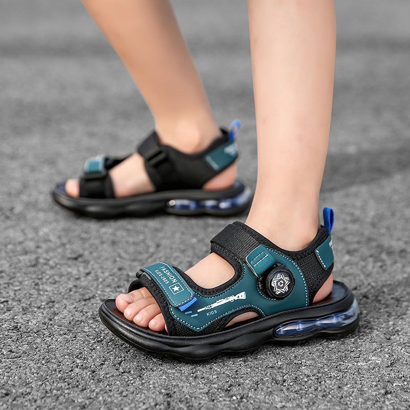 Children'S Sandals Summer 6-12 Years Old Boys Swivel Button Shoes Outdoor Soft Sole Sports Beach Shoes Teen Slippers - Image 4