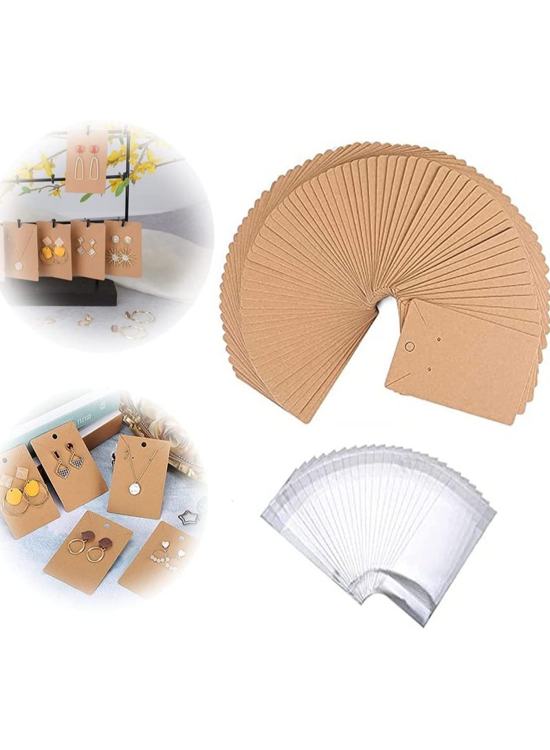 KASTWAVE Earring Holder Cards, Earring Display Holder Cards set for Earrings Necklace Jewelry Display and Packaging, Kraft Color, 100 Pcs Earring Cards and 100 Pcs Self- Sealing Bags - Image 1