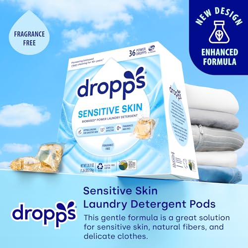Dropps Sensitive Skin Laundry Detergent Pods, Unscented (36 Count) - Dermatologist Tested Laundry Pods - HE Compatible Laundry Supplies for Clean Clothes, Vegan & Dye-Free - Image 3