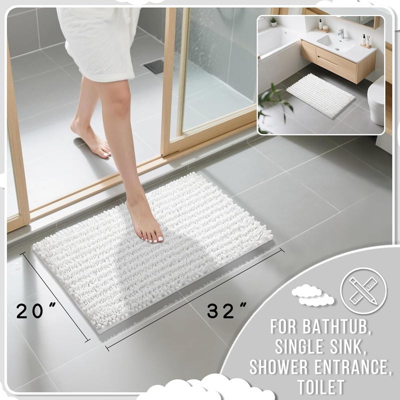 Yimobra Original Luxury Chenille Bath Mat, 32 x 20 Inches, Soft Shaggy and Comfortable, Large Size, Super Absorbent and Thick, Non-Slip, Machine Washable, Perfect for Bathroom, Bright White - Image 2