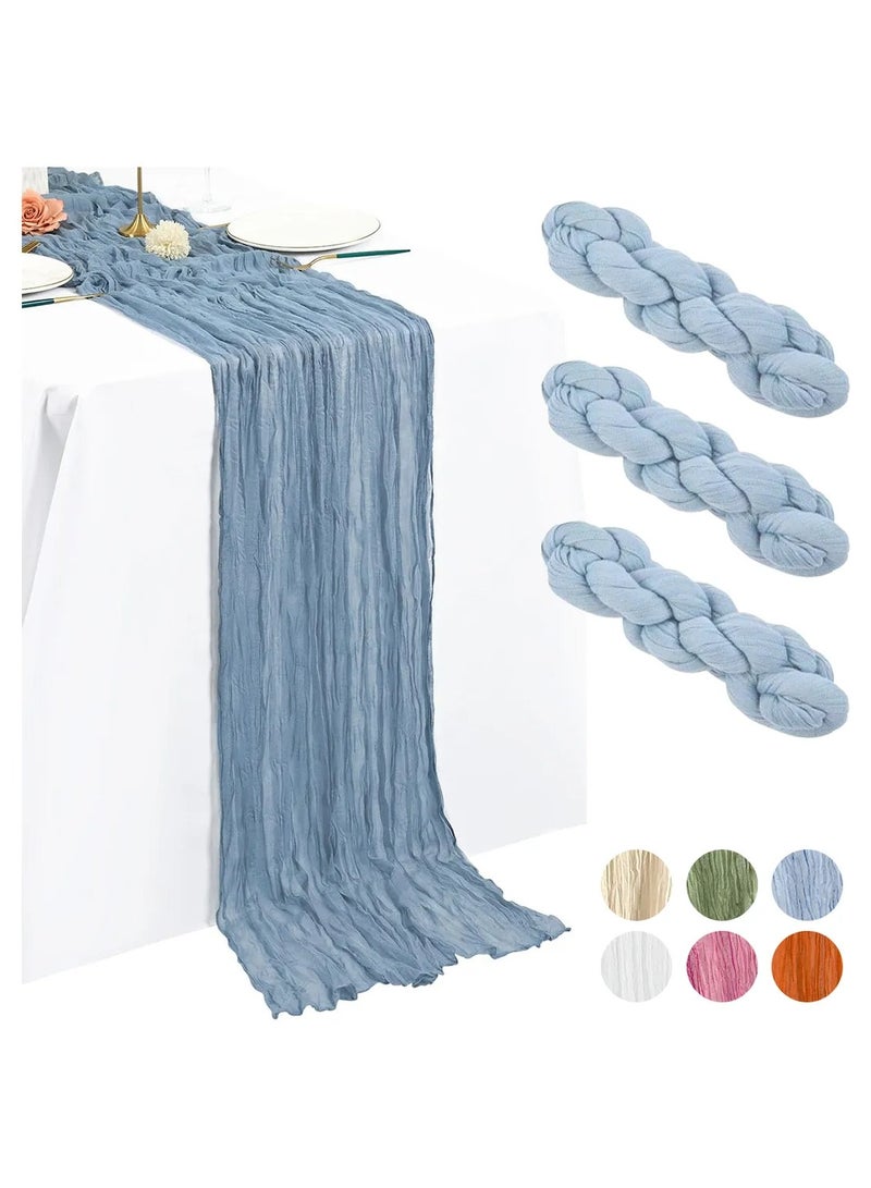 3Pcs Crumpled Gauze Table Runner, 90 x 300 cm Boho Gauze Table Runner for Wedding Bridal Baby Shower Birthday Party Table Decoration - Image 1