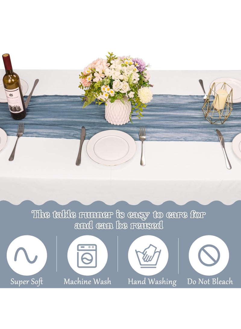 3Pcs Crumpled Gauze Table Runner, 90 x 300 cm Boho Gauze Table Runner for Wedding Bridal Baby Shower Birthday Party Table Decoration - Image 5