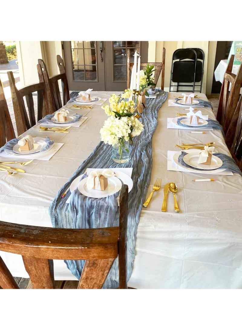 3Pcs Crumpled Gauze Table Runner, 90 x 300 cm Boho Gauze Table Runner for Wedding Bridal Baby Shower Birthday Party Table Decoration - Image 2