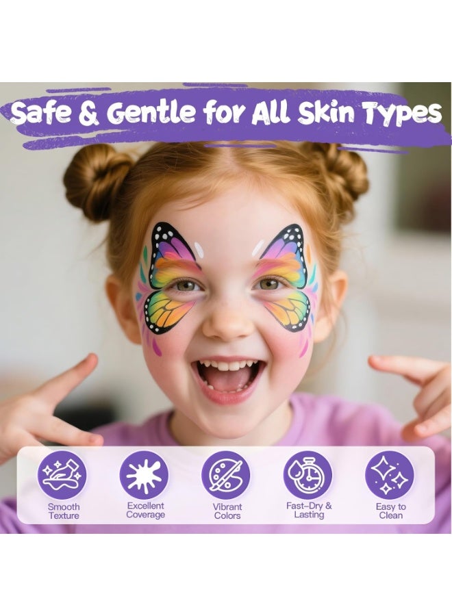 This 12-color body paint set is a professional face painting set suitable for cosplay, children, and adults. It includes a red, black, and white effects paint palette, brushes, and stickers, perfect for Halloween. - Image 2