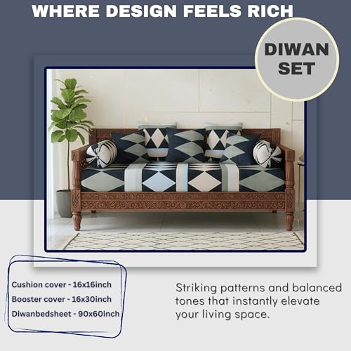 BELVOSTUM Diwan Set Pillows 5 with Bolster 2 Covers | Diwan Sets for Sofa Cover/Living Room | Cover/Pillow Set | Diwan Set Pillows Covers (1 Single Bedsheet, 2 Bolster Covers, 5 Cushion Covers) - Image 5