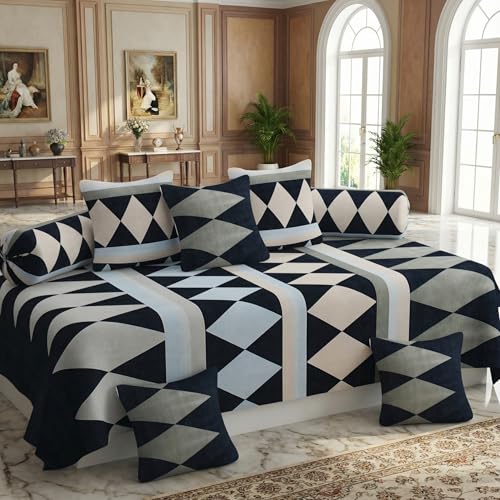 BELVOSTUM Diwan Set Pillows 5 with Bolster 2 Covers | Diwan Sets for Sofa Cover/Living Room | Cover/Pillow Set | Diwan Set Pillows Covers (1 Single Bedsheet, 2 Bolster Covers, 5 Cushion Covers) - Image 2