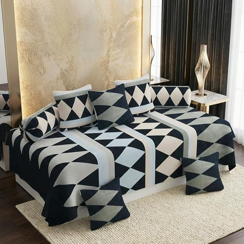 BELVOSTUM Diwan Set Pillows 5 with Bolster 2 Covers | Diwan Sets for Sofa Cover/Living Room | Cover/Pillow Set | Diwan Set Pillows Covers (1 Single Bedsheet, 2 Bolster Covers, 5 Cushion Covers) - Image 1
