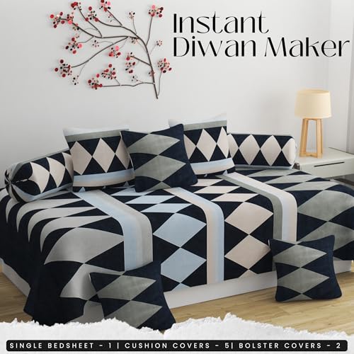 BELVOSTUM Diwan Set Pillows 5 with Bolster 2 Covers | Diwan Sets for Sofa Cover/Living Room | Cover/Pillow Set | Diwan Set Pillows Covers (1 Single Bedsheet, 2 Bolster Covers, 5 Cushion Covers) - Image 4