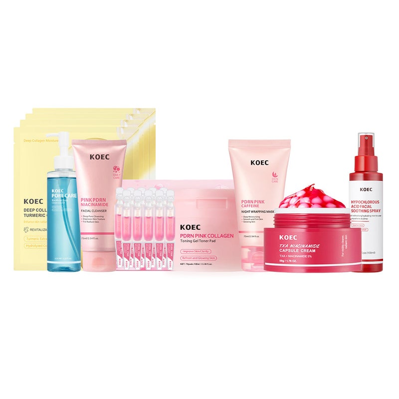 Koec Skincare 8-Piece Set: Facial Mask/Cleansing Oil/Facial Cleanser/Single-Use Pads/Cotton Pads/Tear-Off Mask/Capsule Cream/Spray - Image 2